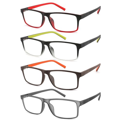 Photo 1 of acavefox 4 Pack Reading Glasses 2.25 Men Readers Blue Light Blocking Computer Eyeglasses Comfortable Rubber Temple Wide Frame