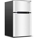 ROVSUN 2 Door Compact Refrigerator with Freezer, 3.2 CU FT Upright Mini Fridge Cooler for Food Drink Beer Storage with Remova