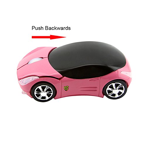 3D Sports Car Shape 2.4GHz Wireless Mouse Optical Gaming Mouse with USB Receiver for PC Laptop Computer (Pink)