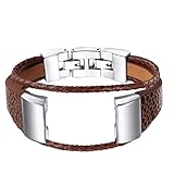 For Fitbit Charge 2 Bands, bayite Leather Bands Metal Clasp Fitbit Charge 2 Replacement Accessory Bracelet Brown Small