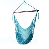 Sunnydaze Hanging Rope Hammock Chair Swing, Extra Large Caribbean, Sky Blue - for Outdoor Patio, Yard and Porch