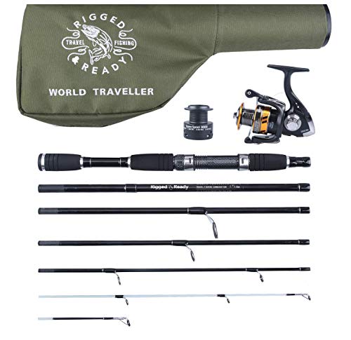 RIGGED & READY™ World Traveller | Canne À Pêche De Voyage, Combinaison Bobine Et Le Boîtier Canne À Pêche Nano-Carbone 6…