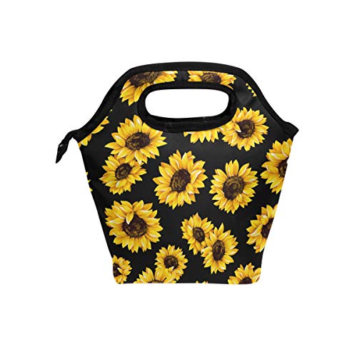 Naanle Sunflower Insulated Zipper Lunch Bag Cooler Tote Bag for Adult Teens Kids Girls Boys Men Women, Floral Flower Lunch Boxes Lunchboxes Meal Prep Handbag for Outdoors School Office