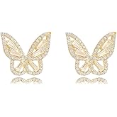 Gold And Silver Rhinestone Butterfly Earrings for Women Unique Butterfly Stud Earring Cubic Zirconia Cute Bow Stud Earrings Prom Wedding Brides Jewelry Gift