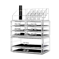 DreamGenius Makeup Organizer 3 Pieces Acrylic Cosmetic Storage Drawers and Jewelry Display Box Transparent-B