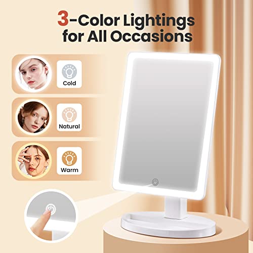 SOKEA Large Lighted Makeup Mirror - Portable Vanity Mirror with 88 LED Lights and Magnification, Lighted Vanity Mirror with 10X Magnifying Mirror, 3 Colors Lighting Modes, Stepless Dimming, Women Gift