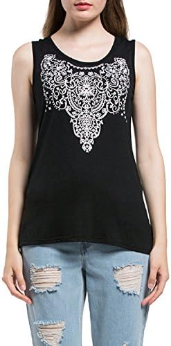 FShop365 Women Print Sleevless Tank O Neck Women T Shirt Top Black XXL