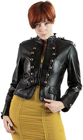 United Face Womens Lambskin Leather Military Jacket Medium Black