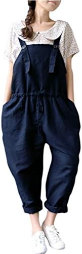 Hatoppy Women Oversized Dungaree Jumpsuits Bib Casual Loose Long Pants Trousers (L, Blue)