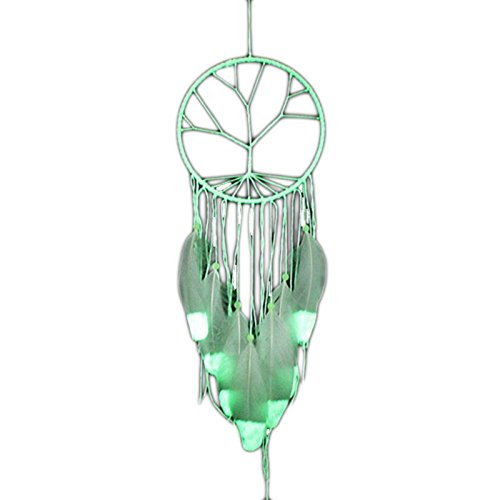 BEVERLY MEMORY Big Tree Of Life Florescent Light Dreamcatcher Wind Chimes Indian Style Campanula Feather Pendant Dream Catcher (As picture)