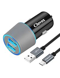 Cargador de coche rápido USB C, compatible con Samsung Galaxy S9 S9 Plus S8 S8 Plus S8 Active Note 9 Note 8, carga rápida 3.0 Dual USB Rapid Cargador de coche con cable tipo C de 29.5 ft