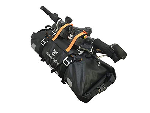 Moosetreks Handlebar Bag | Lightweight Rackless Mounting Bikepacking System | Adjustable Width 2-Way Roll Opening Waterproof Pack | Secure 3-Point Handlebar Attachment