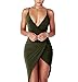 YS.DAMAI Women's Sexy Deep V Neck Sleeveless Spaghetti Strap Bodycon Wrap Dress Front Slit Bandage Midi Club Dress(ArmyGreen,S)