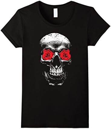 Womens Skull and Roses T Shirt - Distressed, Grunge Style Large Black