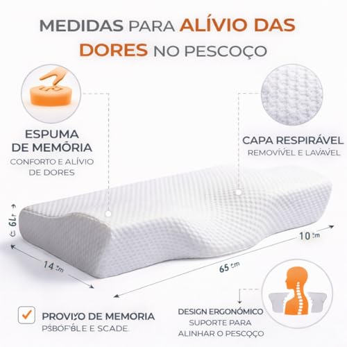Travesseiro Cervical Ortopédico Viscoelástico – Suporte Ergonômico para Coluna e Pescoço – Espuma NASA – Alívio de Dores