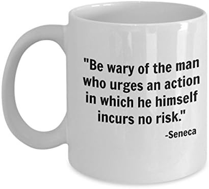 Stoic Philosophy Novelty Coffee Mug - Seneca Skin In The Game Quote - White