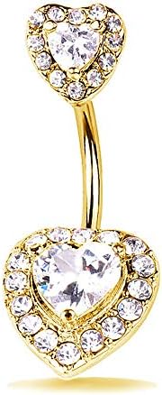 Belly Bars Balls Diamond Heart-shaped Anti-allergic Thick Needle Stainless Steel Umbilical Ring Body Jewelry Ochre Lead-free Nickel Navel Barbells Body Piercing Jewellery (Color : Gold)