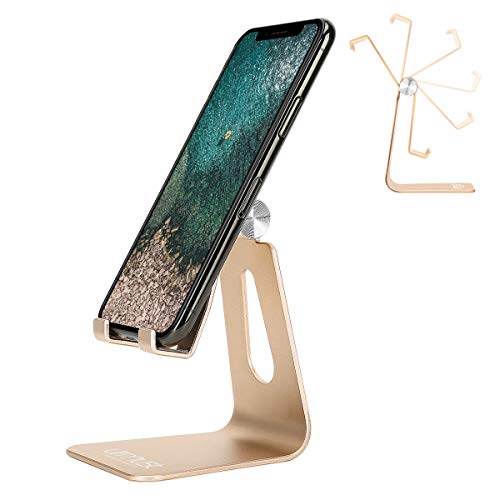 soporte ajustable para teléfono celular, soporte para teléfono urmust: base de aluminio, base, soporte compatible con iphone xs xr 8 x 7 6 6s plus se 5 5s 5c carga, escritorio de accesorios, teléfono inteligente android