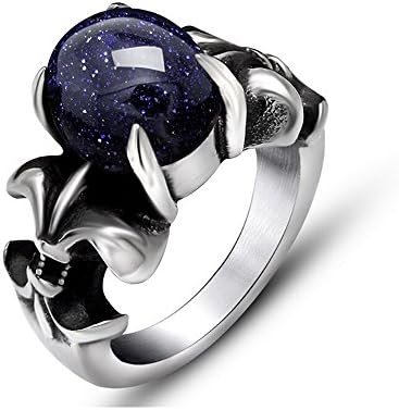 TUJI Vintage Gothic Style Blue and Red Crystal Stone Ring Men Women (B8)