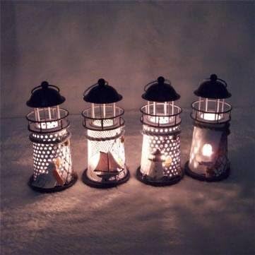 UR Home Decor Lighthouse Iron Art Candle Holder Candlestick Candelabrum Mediterranean Style Home Decor