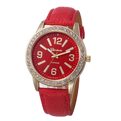 Outsta Women's Geneva Watches Stainless Steel Analog Leather Quartz Wrist Watch Best Gift (Red)