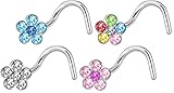 18g - 20g Surgical Steel Gemmed Flower Top Nose Ring Screw
