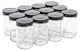 North Mountain Supply 12 Ounce Regular Mouth Mason Canning Jars - With Black Safety Button Lids - Case of 12
