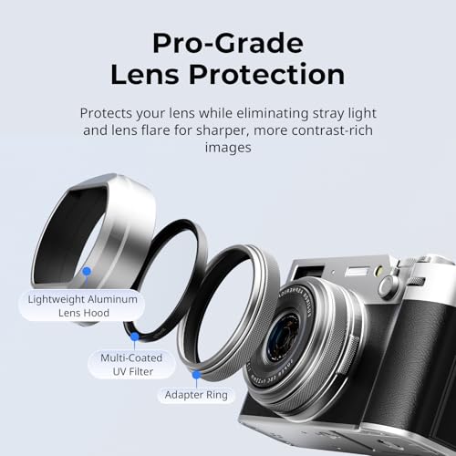 SMALLRIG Filtro UV con kit de parasol para FUJIFILM X100VI / X100V, filtro UV con 99 % de transmisión de luz, antirreflejos y anti-efecto fantasma, parasol de aleación de aluminio, color plata - 5851