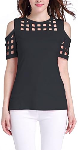 LZMY Womens Loose Short Sleeve Off-Shoulder Tops Casual T-shirt Blouse (XL, Black)