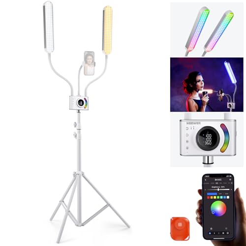 NEEWER RGB Esthetician Light Kit Upgraded with Phone APP Control/Touch Bar, Separate Control Dual Arm LED Video Light w Phone Holder/Stand/Travel Bag, 2500K-10000K 18 Scenes for Tattoo Lash, BH40C