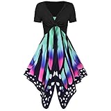 MURTIAL Women's Short Sleeve Bow Knot Bandage Top Sunflower Print Mini Dress Suits T-Shirt