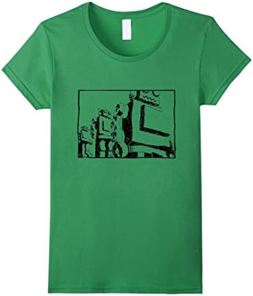 Womens Retro Toy Robot hand sketched graphic T-shirt Large Grass