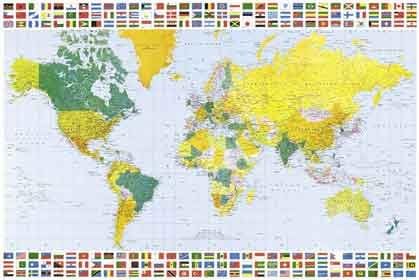 HUGE LAMINATED / ENCAPSULATED Map Of The world POSTER measures 36 x 24 inches (91.5 x 61cm)