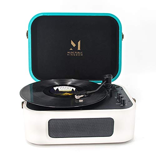 Record Player Bluetooth, MPK Turntable Record Player with 2 Built-in Stereo Speaker, Turntable 2-Speed Vinyl Record Player , for 7/10/12inch Vinyl Records, Equipped RCA, Suitcase Design（White）