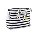 Robyn&Co Large Beach Bag, Waterproof Canvas, L18 xH14 xW6. Top Zipper, Navy Blue, 6 Pockets