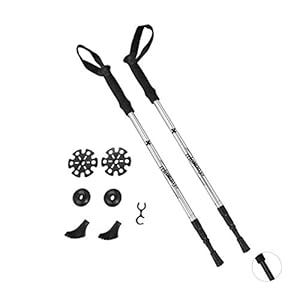 Relaxdays Walking wandelstokken, uniseks, 2 telescopische trekkingstokken, verstelbaar, opvouwbaar, rubberen buffer…