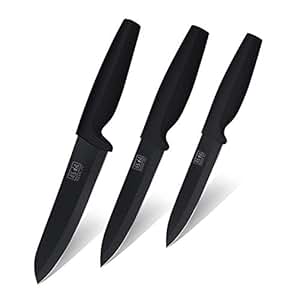 Cuchillos Cerámica Set 3 Piezas Cuchillos de Cocina Afilados Negros con