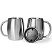 Stainless Steel Double Wall Mugs - Perfect for Coffee, Tea, Beer - Set of 2 with Bonus Lids, 14oz (420mL) (2, Stainless Steel)