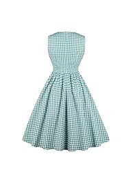 Wellwits Vestido de mujer con solapa y cuello en V a cuadros, estilo años 40 y 50, estilo vintage