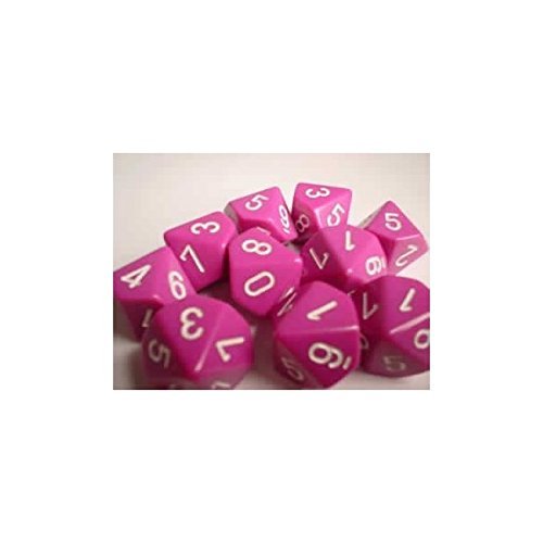 Chessex Dice Sets: Opaque Light Purple with White - Ten Sided Die d10 Set (10)