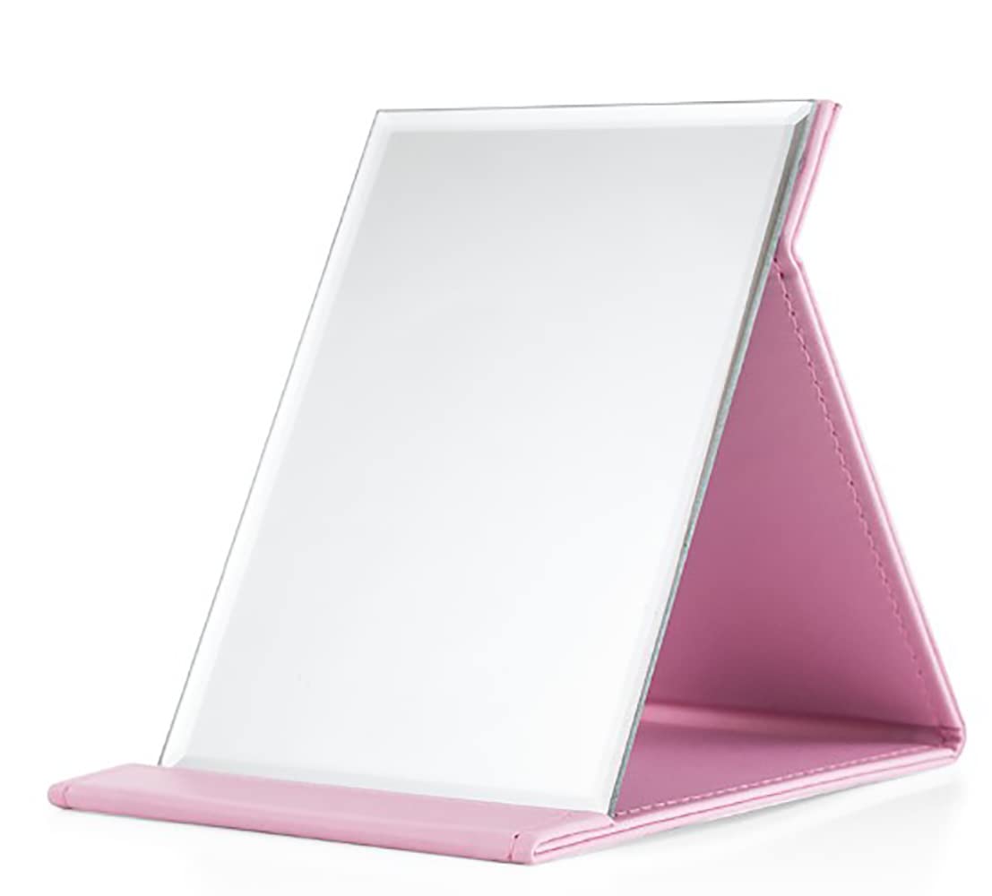 Dproptel PU Leather Makeup Mirror 25 * 18cm Large Desktop Vanity Mirror Foldable Travel Mirror, Portable Rectangular Make up Mirror for Travel, Camping,Home (Pink)