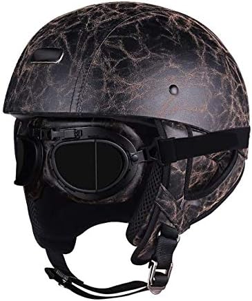 Amazon Co Jp オートバイハーフヘルメットクラッシュヘルメットヴィンテージオープンフェイスバイクモペットスクータークルーザーバイカーレーシングヘルメットゴーグル付き Dot承認済み 55 60 Cm ホーム キッチン