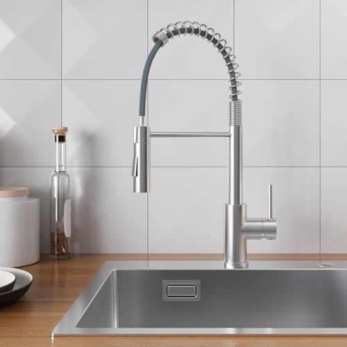 CECIPA Kitchen Sink Tap, Kitchen Mixer Tap with Pull-Out Shower, Kitchen Tap with Two Types of Water Jet, High Arc Kitchen Sink Mixer, Brushed Stainless Steel