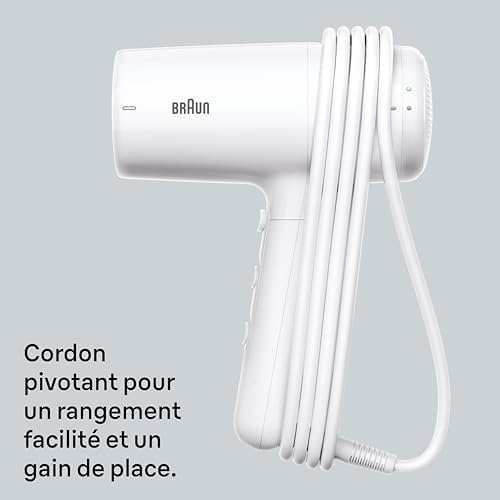 Sèche-Cheveux Braun HD2.21, Puissant avec Diffuseur et Concentrateur, Technologie IONTEC, Moteur 2200W avec 3 Réglages de Températures et 2 Vitesses, Finition Blanc Brillant, BRHD226