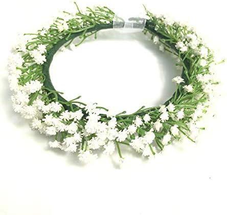 Cuteadorn Bridal Baby Breath Flower Crown Headband for Women & Girls Hair Wreath with Adjustable Ribbon Wedding Festivals