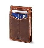 SERMAN BRANDS - RFID Blocking Leather Money Clip Slim Wallet, Minimalist Front Pocket Wallets For Men Made From Full Grain Leather (Dark Cherry M1)