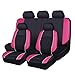HORSE KINGDOM Leather Car Seat Covers Full Set, 3D Air Mesh Breathable Universal Auto Seat Cover for Women,Truck,Suvs,Sedans, Faux Leather with Airbag Compatible(Black and Pink)