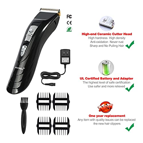 HAUSBELL Patented professional-grade Cordless Rechargeable Hair Clipper & Trimmer， Easy black Coded Guide Combs - for Men, Women & Children - Model D905909，Waterproof &passed UL certification