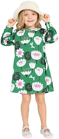 Zebra Fish Little Girls Clothes Girls Long Sleeve Casual Dresses Cartoon Print and 100% Cotton Fabric Size:7-8