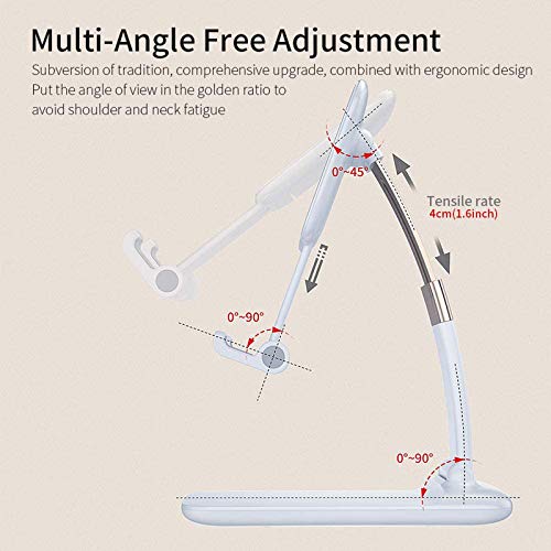 Upgraded Foldable Cell Phone Stand, Angle & Height Adjustable Cradle Dock Desktop Holder with Stable Anti-Slip Design Compatible with 4.7-10.5in iPhone/iPad/Samsung Galaxy/Ebook Reader (White-A)